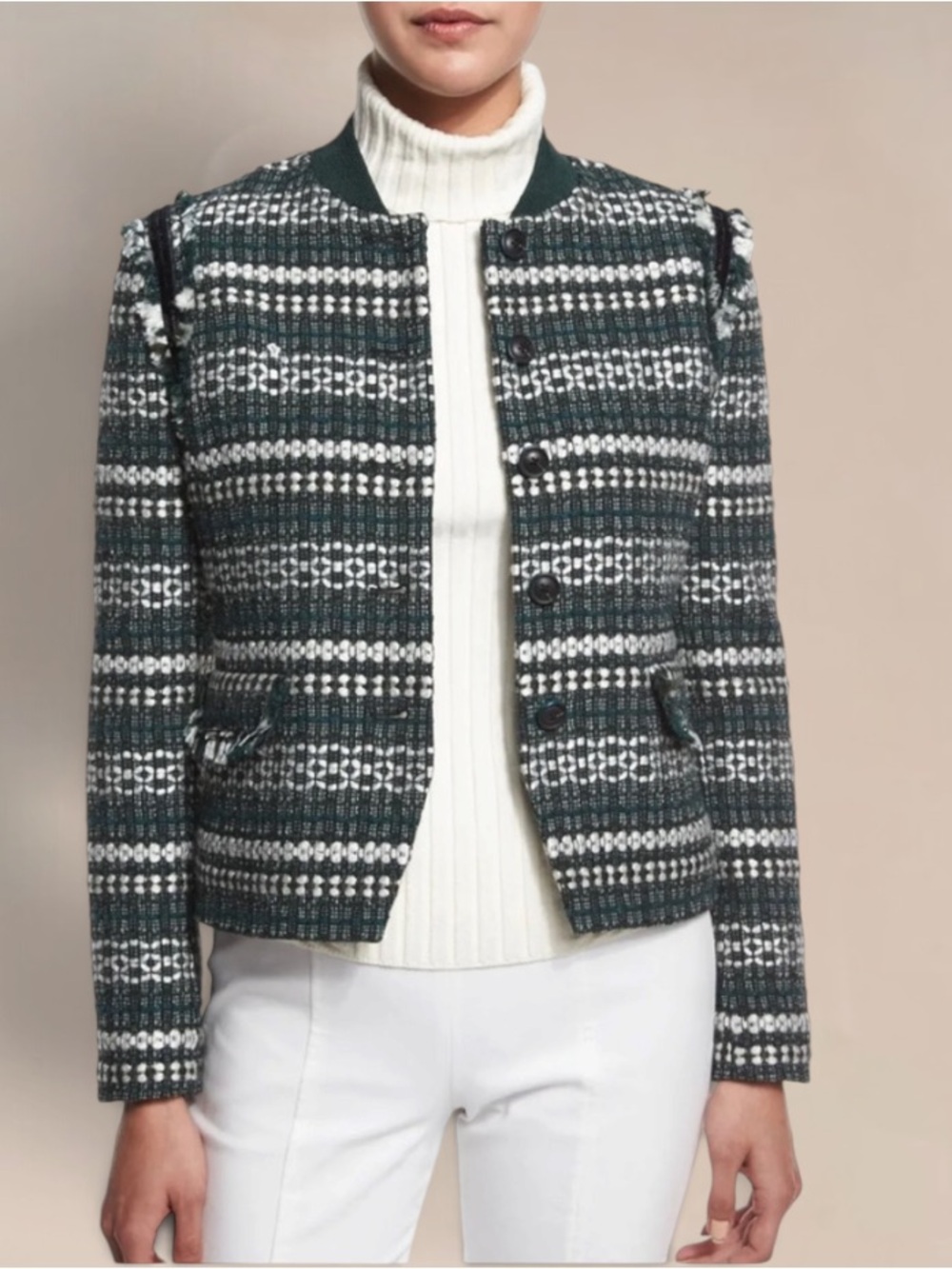 TORY BURCH Norfolk Horseback tweed button up short jacket size 4